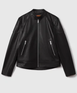 Men Black Bomber Leather Jacket