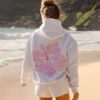 Pink Palm Puff Hawaii Hibiscus Hoodie Grey