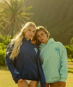 Pink Palm Puff Hawaii Hibiscus Pullover Hoodie Dark Blue