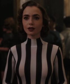 Lily Collins TV-Series Emily in Paris Season 4 Emily Cooper Black & White Striped Jumpsuit