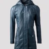 Women Hooded Leather Coat