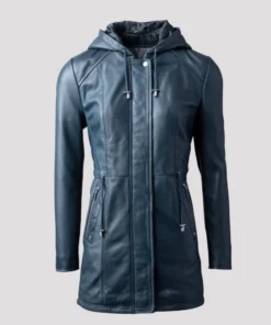 Women Hooded Leather Coat