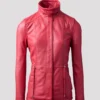 Women Red Leather Field Jacket