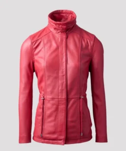 Women Red Leather Field Jacket