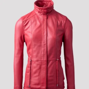 Women Red Leather Field Jacket