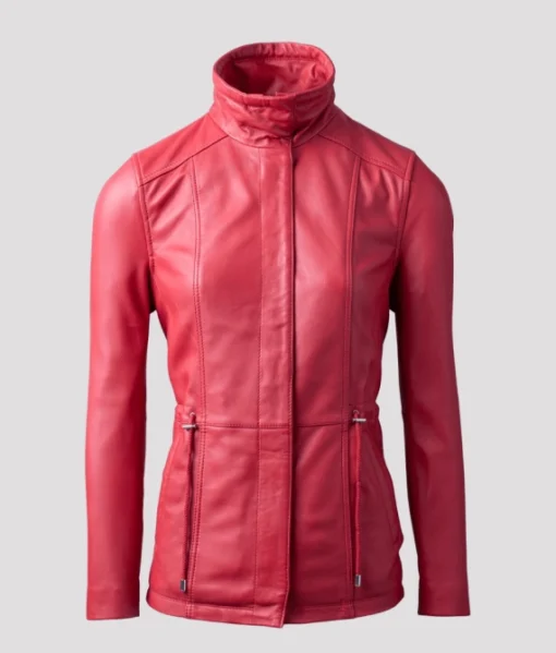 Women Red Leather Field Jacket