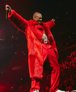 2024 Past Present Future Tour Usher Red Faux Fur Coat