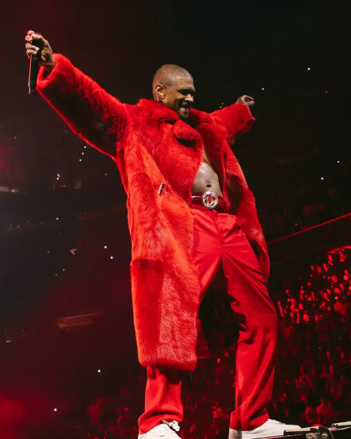 2024 Past Present Future Tour Usher Red Faux Fur Coat