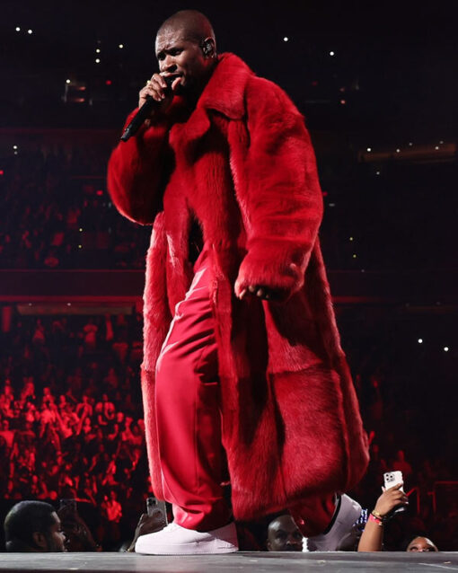 2024 Past Present Future Tour Usher Red Faux Fur Coat - Replica