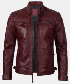 Maroon Quilted Biker Leather Jacket