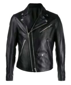 Men Black Double-Zip Motorcycle Jacket