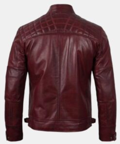 Men’s Maroon Quilted Motorcycle Leather Jacket For Sale