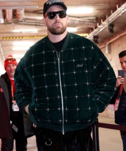 Travis Kelce Green Velvet Clay Bomber Jacket