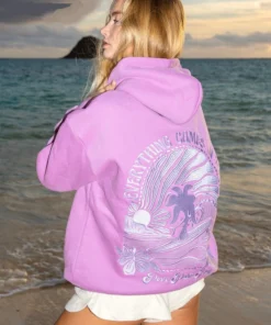 Pink-Palm-Puff-Everything-Comes-In-Waves-Purple-Hoodie